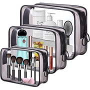 Clear Toiletry Bag Travel, FITDON 3PCS Waterproof Wash Bag Portable Makeup Bag with Zipper Shaving Bag Gym Shower Bathroom Bag for men women, Black