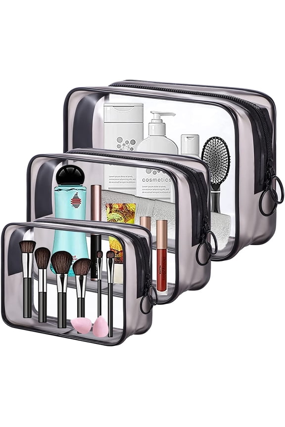 Clear Toiletry Bag Travel, FITDON 3PCS Waterproof Wash Bag Portable Makeup Bag with Zipper Shaving Bag Gym Shower Bathroom Bag for men women, Black