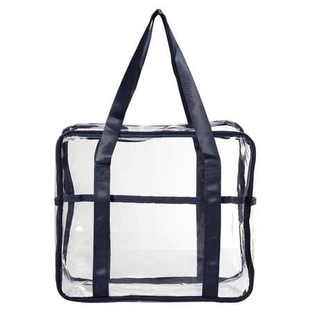 Unique Bargains Clear Toiletry Bag Waterproof Transparent Tote Bag for Women Zipper Makeup Bag Navy Blue
