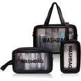 thumbnail image 1 of Clear Toiletry Bags, Travel Makeup Bag, Waterproof Cosmetic Bag Clear PU Zippered Makeup Bag Portable Toiletry Wash Bag Toiletry Organizer for Travel Women and Kids (Black), 1 of 5