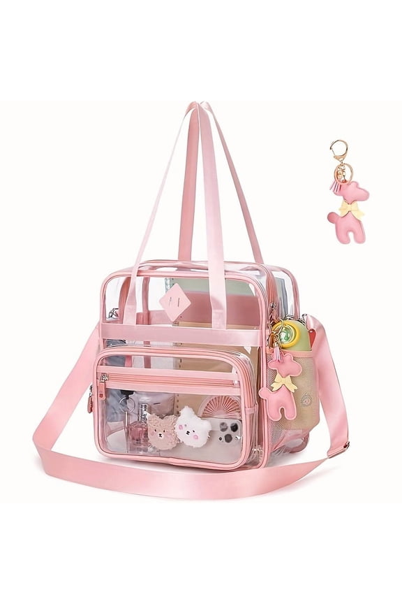 Clear Tote Bag - 12x6x12 See Through Stadium Event Bag for Women(Pink)