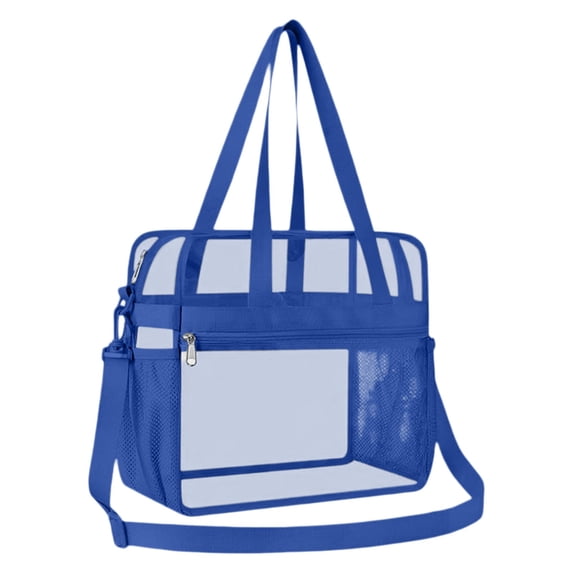 Clear Tote Bag, Large Capacity PVC Mesh Transparent Shoulder Handbag, Side Pocket Adjustable Strap Clear Carry Bag, Border Concert Travel Work Tote, Multi Pocket Storage Handbag