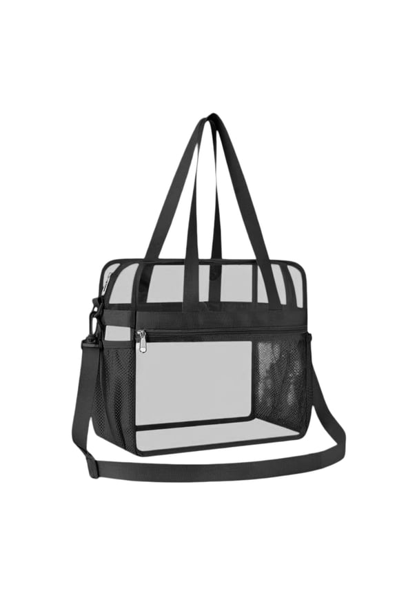 Clear Tote Bag, Large Capacity PVC Mesh Transparent Shoulder Handbag, Side Pocket Adjustable Strap Clear Carry Bag, Border Concert Travel Work Tote, Multi Pocket Storage Handbag