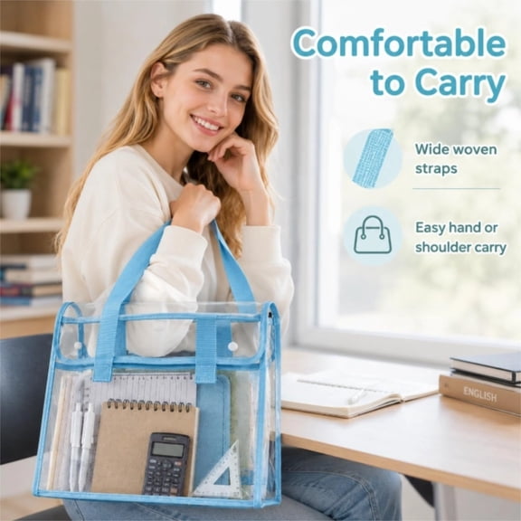 Clear Tote Bag, Large Capacity Waterproof Transparent Tote, Hand & Shoulder Carry for Beach Travel, Office File and Multipurpose Daily Storage (Blue)