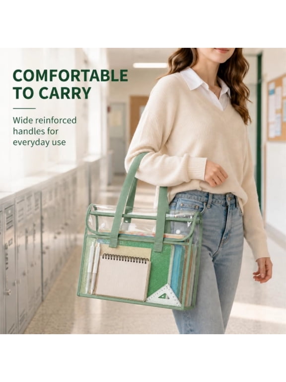Clear Tote Bag, Large Waterproof Multipurpose Transparent Tote Bag, Hand & Shoulder Carry for Beach Vacation, Office Document and Outdoor Events (Green)