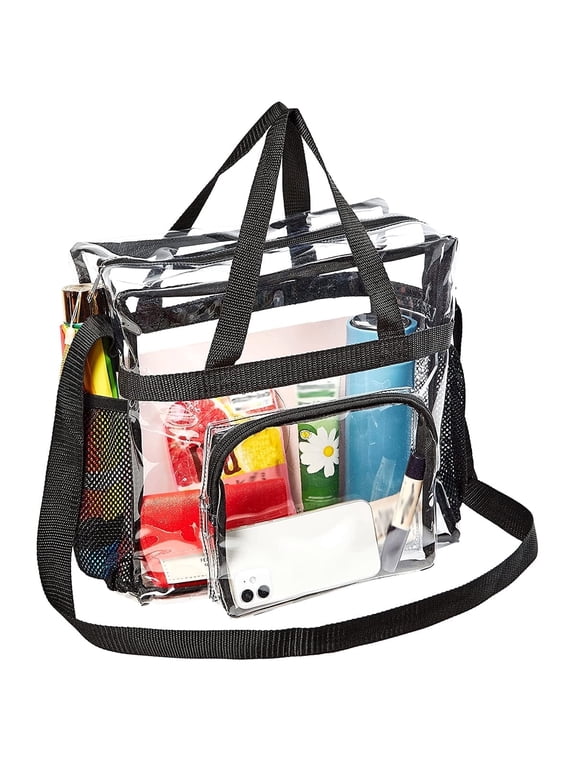 Clear Tote Bag Stadium Approved, 12x12x6" Heavy Duty PVC Crossbody Purse with Adjustable Strap for Concerts and Sports