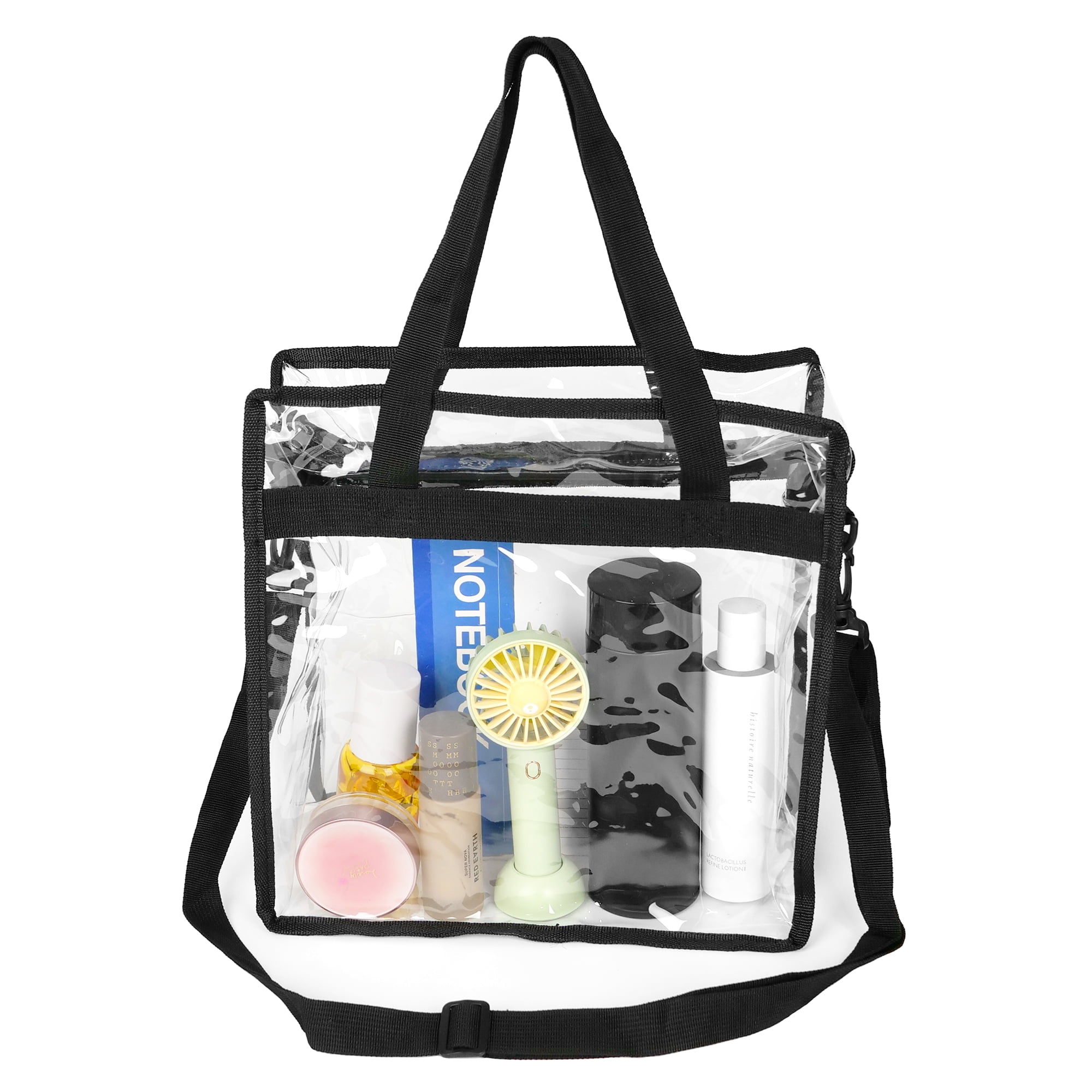 Clear Tote Bag Stadium Approved Black Clear Handbags Pocketbook for Concert Stadium Events Gyms Work