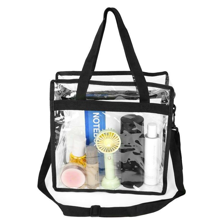 Clear Tote Bag Stadium Approved Black Clear Handbags Pocketbook for Concert Stadium Events Gyms Work