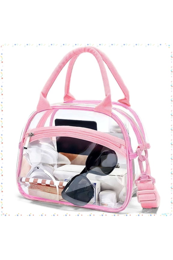Clear Tote Bag Stadium Approved Crossbody Shoulder Bag for Women for Travel Sports Events Festivals (Pink)