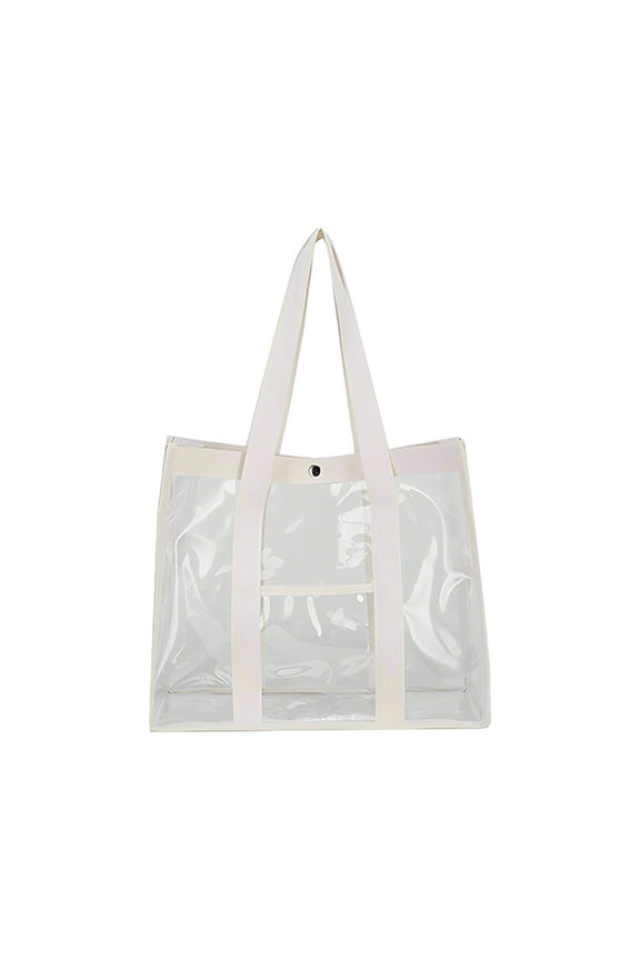 Clear Tote Bag, Transparent Stadium Approved Tote, Large PVC Transparent Tote Suitable for Work Beach Sporting Events, Durable Reinforced Handles, 15.8x12.6x7.9 Inches, Black Beige