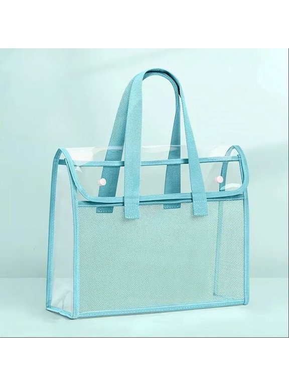 Clear Tote Bag, Transparent Storage Tote with Dual Straps, Hand & Shoulder Carry Design for Office File Storage, Beach and Daily Outdoor Use (Blue)