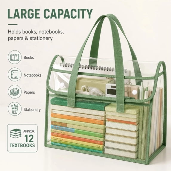 Clear Tote Bag For Women, Durable See Through Transparent Tote Bag with Dual Straps, Hand & Shoulder Carry for Beach Travel and Event Occasions (Green)