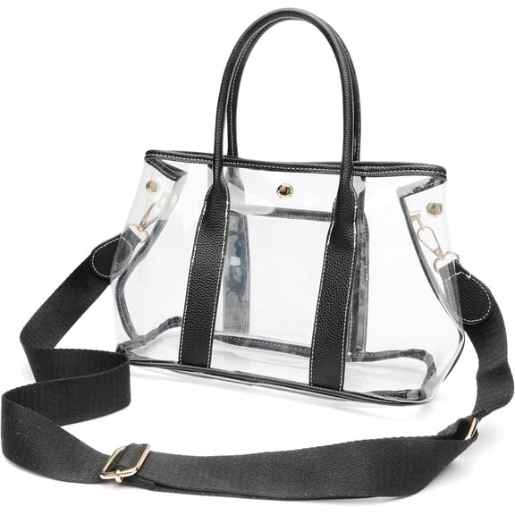 Clear Tote Bag for Women Stadium Approved, Transparent TPU Purse Handbag with Adjustable Guitar Strap for Concert Work