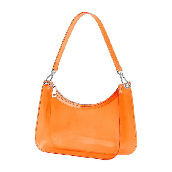 Clear Tote Bag with Zipper Adjustable Strap Transparent Shoulder Bag for Concerts Sports Events Work,Orange-14x19.5x7 cm