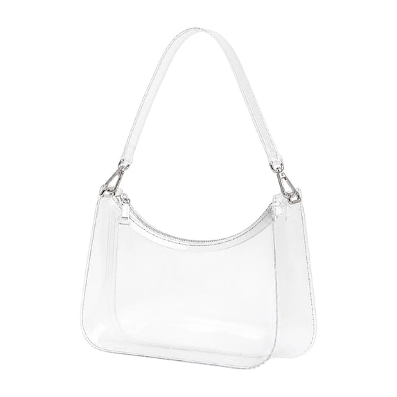 Clear Tote Bag with Zipper Adjustable Strap Transparent Shoulder Bag for Concerts Sports Events Work,White-14x19.5x7 cm