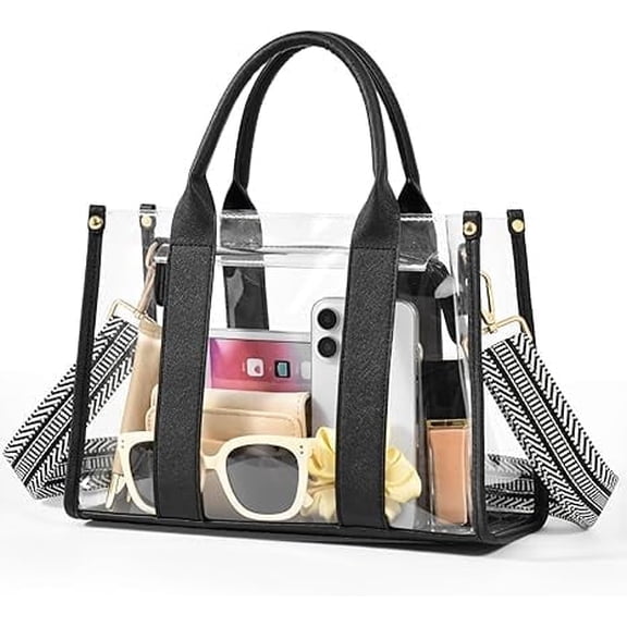 Clear Tote Bags for Women, Clear Bag for Stadium Events with Adjustable Straps, Handbag Purse for Sports Concert Work