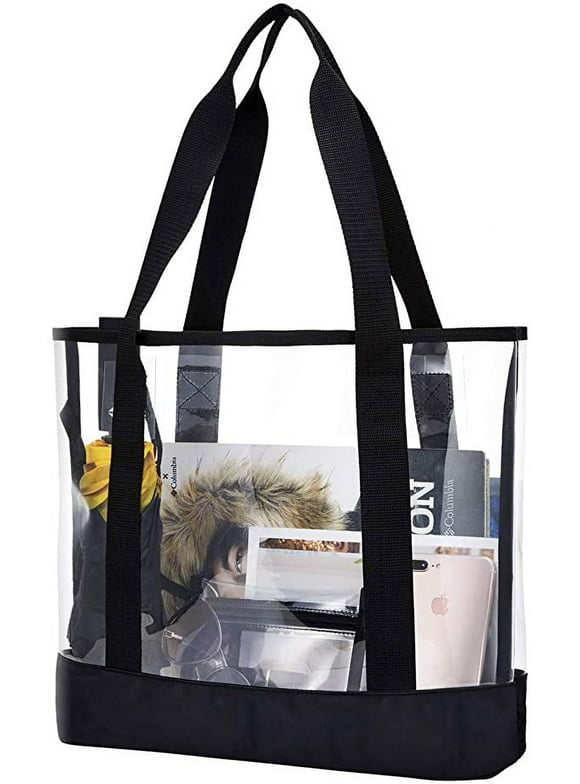 Clear Totes Bag Women - Large Work Transparent Shoulder Handbag with zipper pocket Pouch Bench School Stadium see through bags