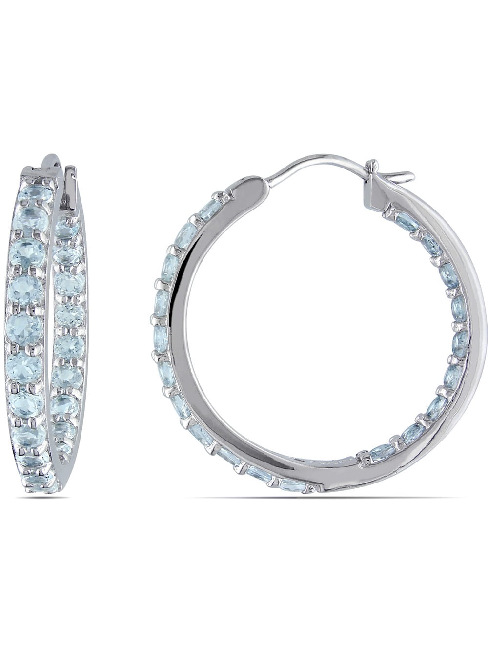 2.40 Carat (Ctw) Clear Aquamarine In and Out Hoop Earrings in Sterling Silver for Women