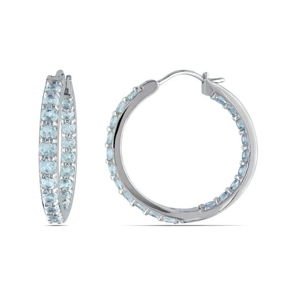 2.40 Carat (Ctw) Clear Aquamarine In and Out Hoop Earrings in Sterling Silver for Women