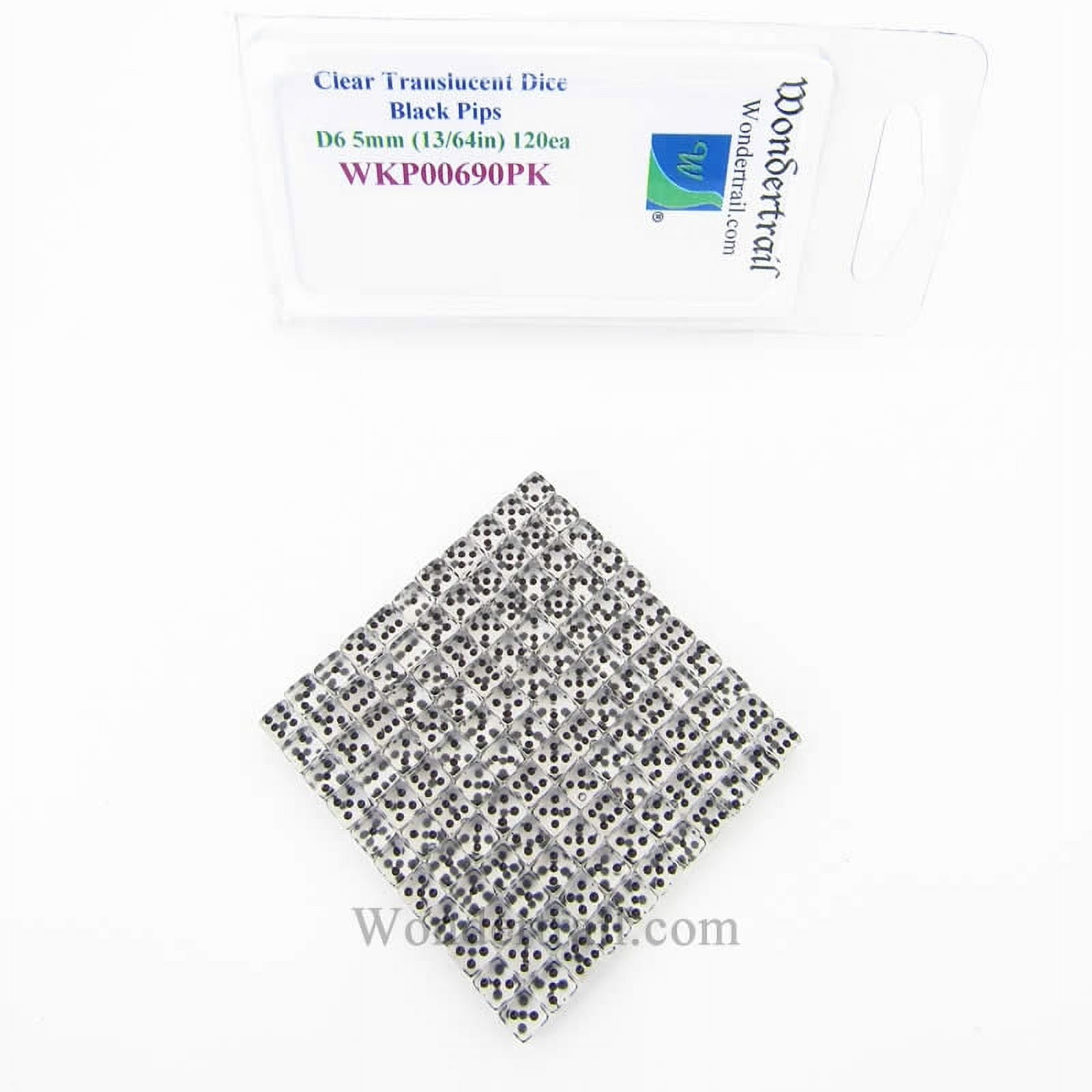 Clear Translucent Dice with Black Pips D6 5mm (13/64in) Pack of 120 Wondertrail