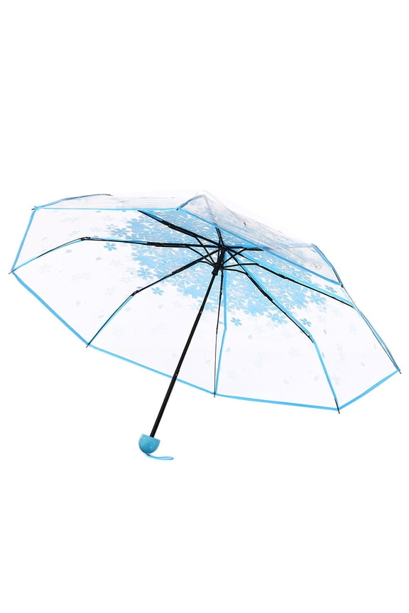 Clear Transparent 3 Fold Compact Umbrella,Cherry Blossom Print Rain Umbrella