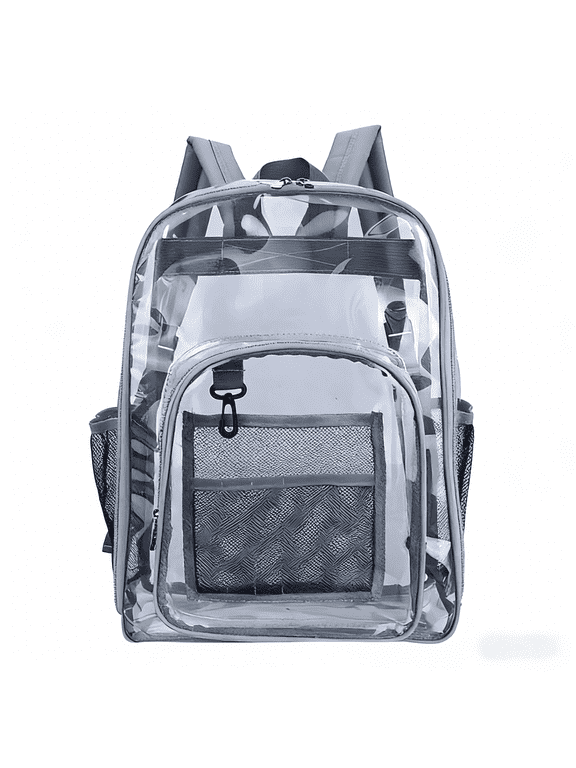 Clear Transparent Backpack, Heavy Duty PVC See Through Bag for Stadium Events, Travel, Work and Daily Use,Gray