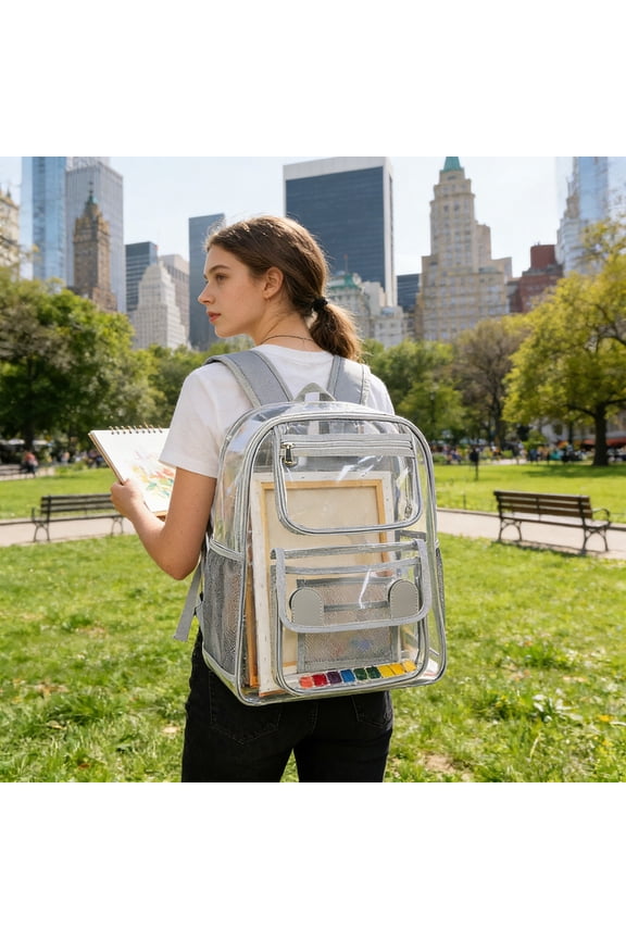 Clear Transparent Backpack Stadium Approved Backpack Large Capacity School Bag Multi Compartment Waterproof for School Concerts Sports Games Stadium Travel Commuting Office Daily Use Accessories