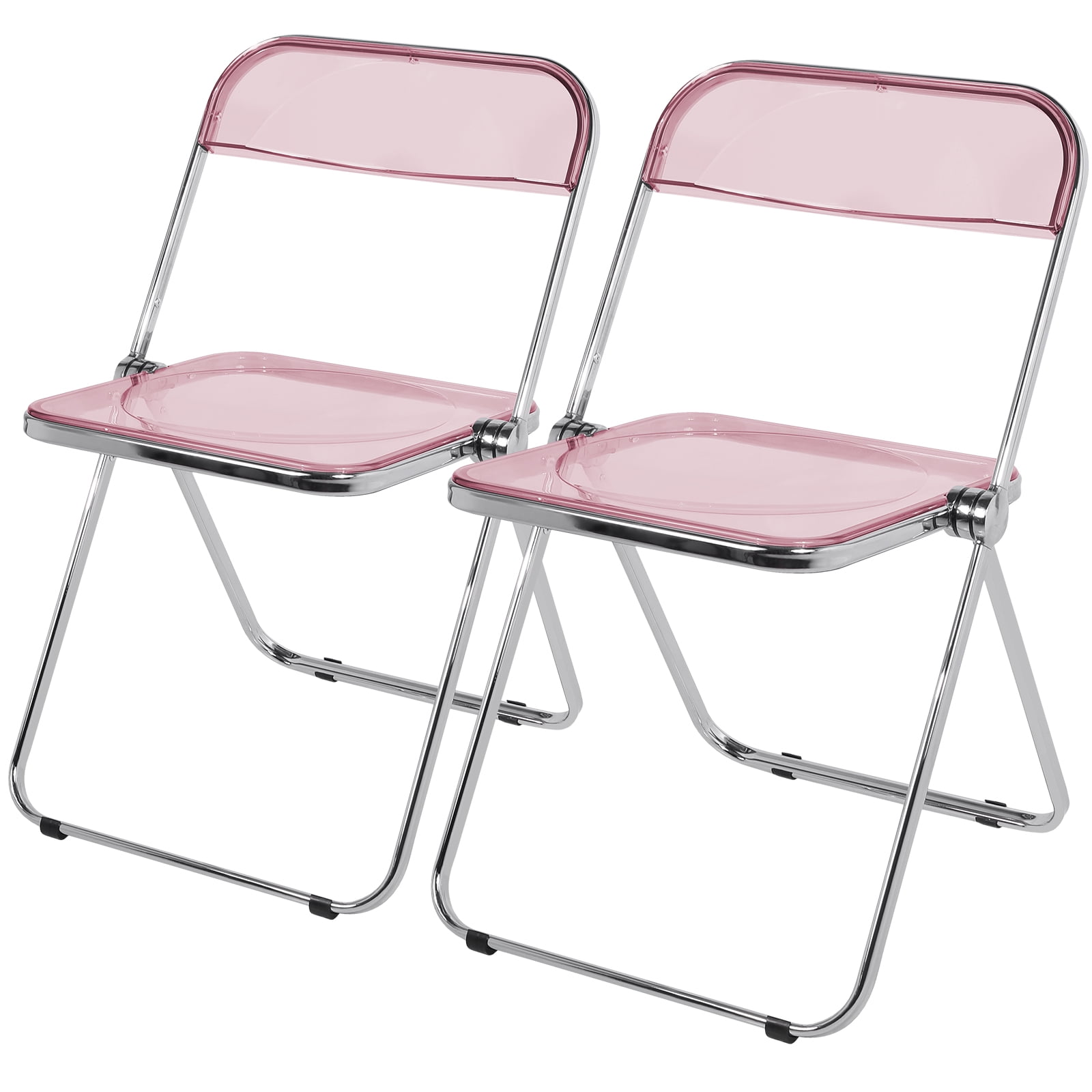 Pink Acrylic Folding Utility Chairs with Metal Frames, Set of 2