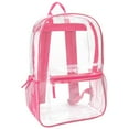 thumbnail image 1 of Clear Transparent Heavy Duty Waterproof Stadium Approved Backpack with Colored Trim and Mesh Side Pockets for Women in Pink, 1 of 6