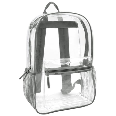 Clear Transparent Heavy Duty Waterproof Stadium Approved Unisex Backpack with Colored Trim and Mesh Side Pockets in Gray price history and forecast - Trailmaker 4697s
