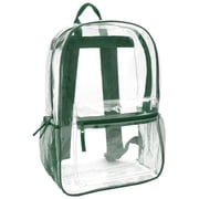Clear Transparent Heavy Duty Waterproof Stadium Approved Unisex Backpack with Colored Trim and Mesh Side Pockets in Green