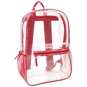Clear Transparent Heavy Duty Waterproof Stadium Approved Unisex Backpack with Colored Trim and Mesh Side Pockets in Red