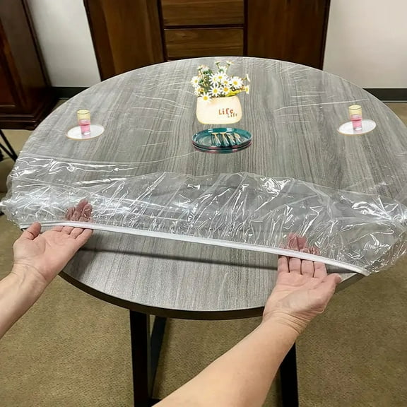 Clear Transparent Round Fitted Vinyl Tablecloth, Indoor Outdoor Waterproof Oil-Proof PVC Table Cover, Elastic Edge Table Protector-Suitable for 36-44 inches
