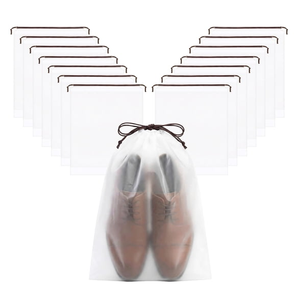 Travel Shoe Storage Bags, 15 Pcs Plastic Pouches 11.8×15.7 Inches, Reusable Dustproof Drawstring Organizers for Shoes, for Travel and Home Organization