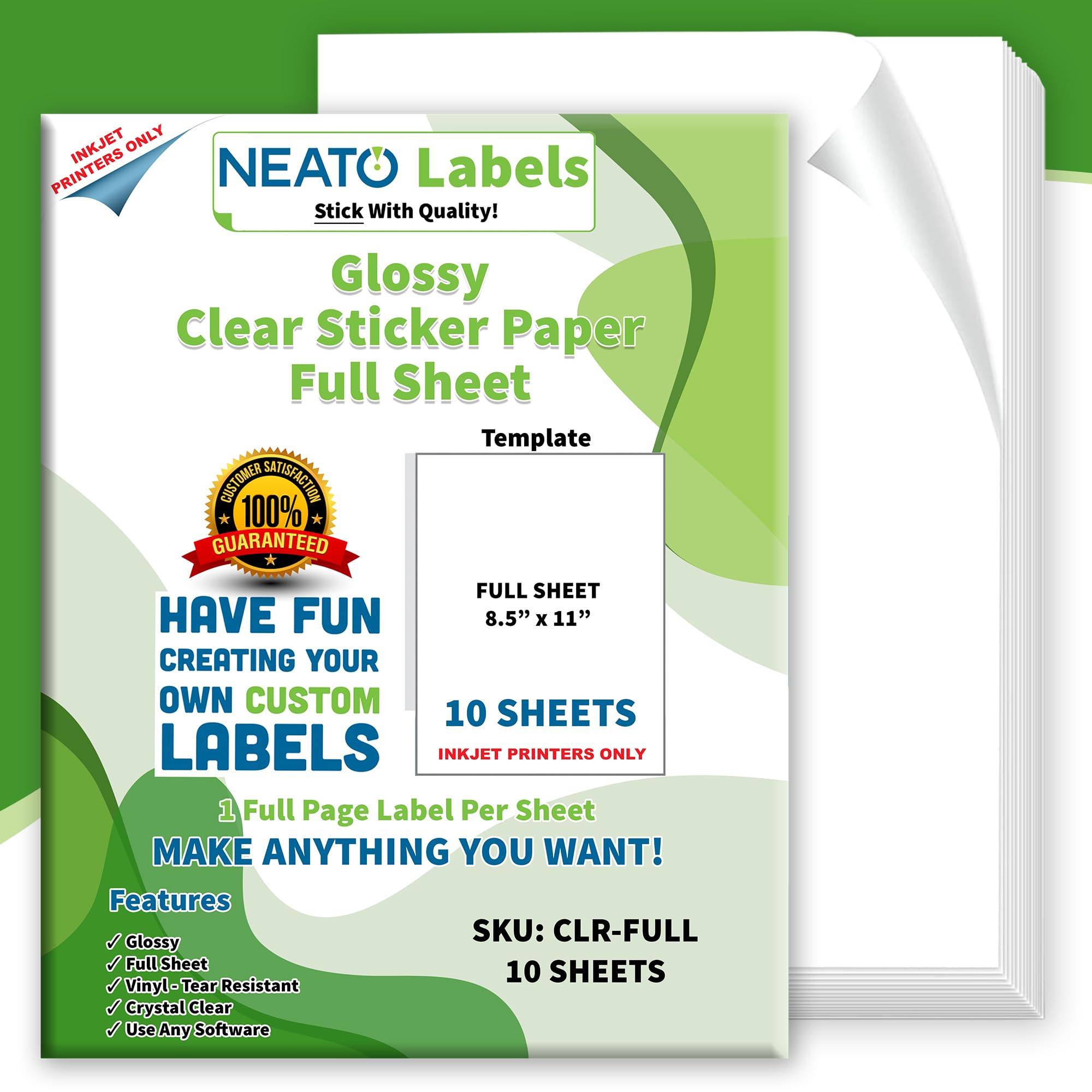Clear Transparent Sticker Paper (8.5â€ x 11â€) - Glossy Full Sheet Vinyl Labels for Inkjet ...