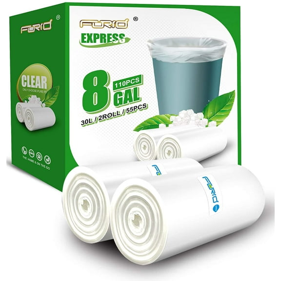 Clear Trash Bags, 8 Gallon Garbage Bags, Wastebasket Bin Liners 110 Count Plastic Trash Bags for Bathroom Bedroom Office Garbage Can 30 Liters - Durable & Thick Trash Bag - Medium