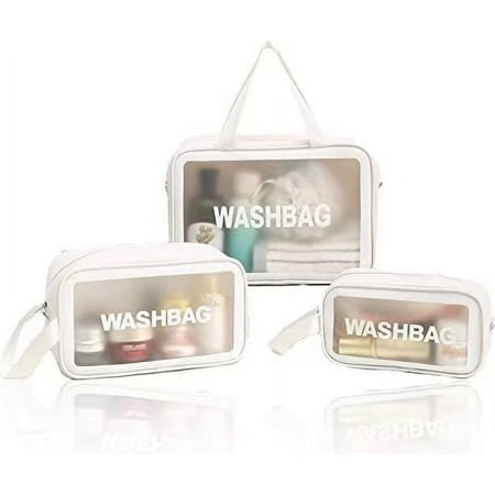 Clear Travel Bags for Toiletries, 3Pcs Portable PVC Waterproof Cosmetic Bags, Transparent Travel Storage Carry Pouch, Toiletry Bags and Cosmetics Organizer for Women Men (White)