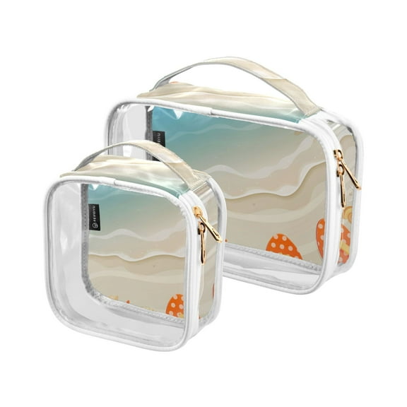 Clear Travel Case 2 Pack Makeup Bags Summer Beach Flip-flop with Starfish Transparent Cosmetic Toiletry Portable Bag Set Men Women Storage Bag Pouch for Airline Bathroom