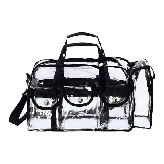 Clear Travel Makeup Bag With 6 External Pockets Cosmetic Organizer Case With Shoulder Strap Large