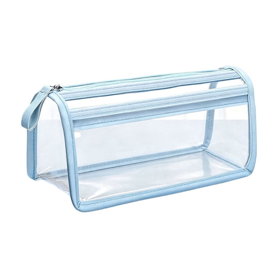 Clear Travel Toiletry Bag, Clear Plastic Zipper Pencli Pouches, Waterproof PVC for Travel Makeup Cosmetics Organizer, Storage Bag for Office Vacation Beach Home (Sky Blue, 8.6''x4''x3'')