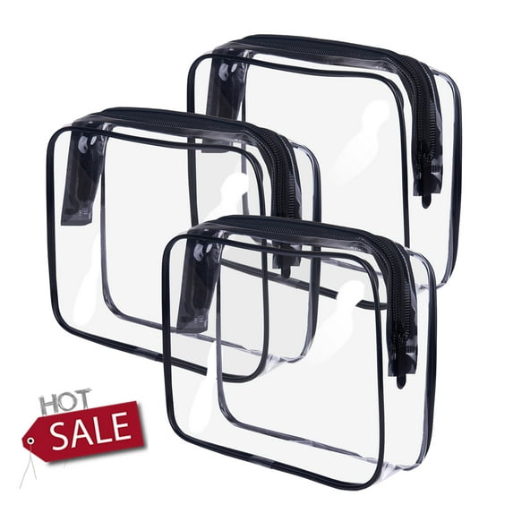 Clear Travel Toiletry Bag TSA Approved, FITDON 3PCS Portable Makeup Bag with Zipper Waterproof Quart Size Bag Carry on Airport Airline Compliant Bag for Men Women, Black