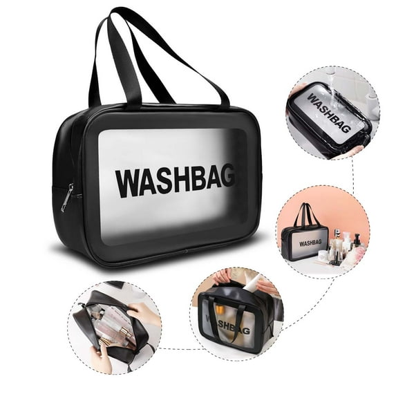Clear Travel Toiletry Bag With Handle Strap, Njjex 1 Pack Travel Makeup Cosmetic Bag for Women Men, Carry on Airport Airline Compliant Bag -Black