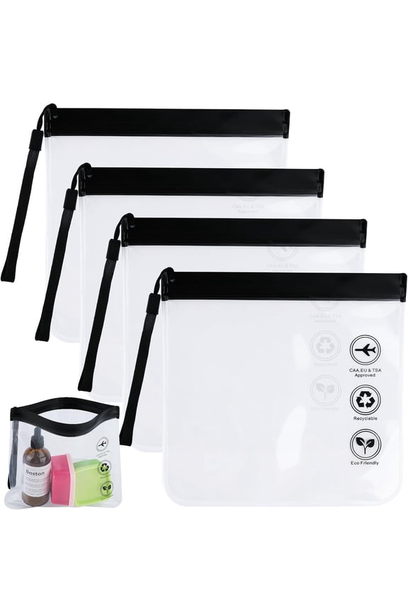 Clear Travel Toiletry Bags,4pcs TSA Approved Quart Size Bag,20x20cm Clear Bags for Travel,Waterproof Travel Toiletry Bag for Toiletries & Cosmetics,1 Litre Clear Travel Bag for Airplanes