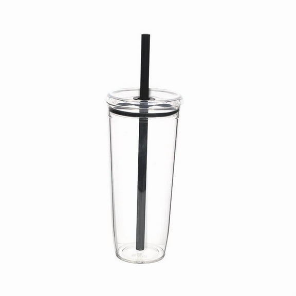 Clear Tumblers with Lid and Straw, 1 Pack Plastic Tumblers, Reusable Double Wall Insulated Cups for Travel, Parties, Birthdays, Gifts (Black)
