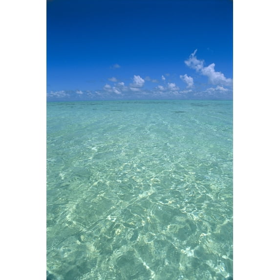 Clear Turquoise Ocean Water, Blue Sky, White Clouds, Sunlight Reflections Poster Print (12 x 19)
