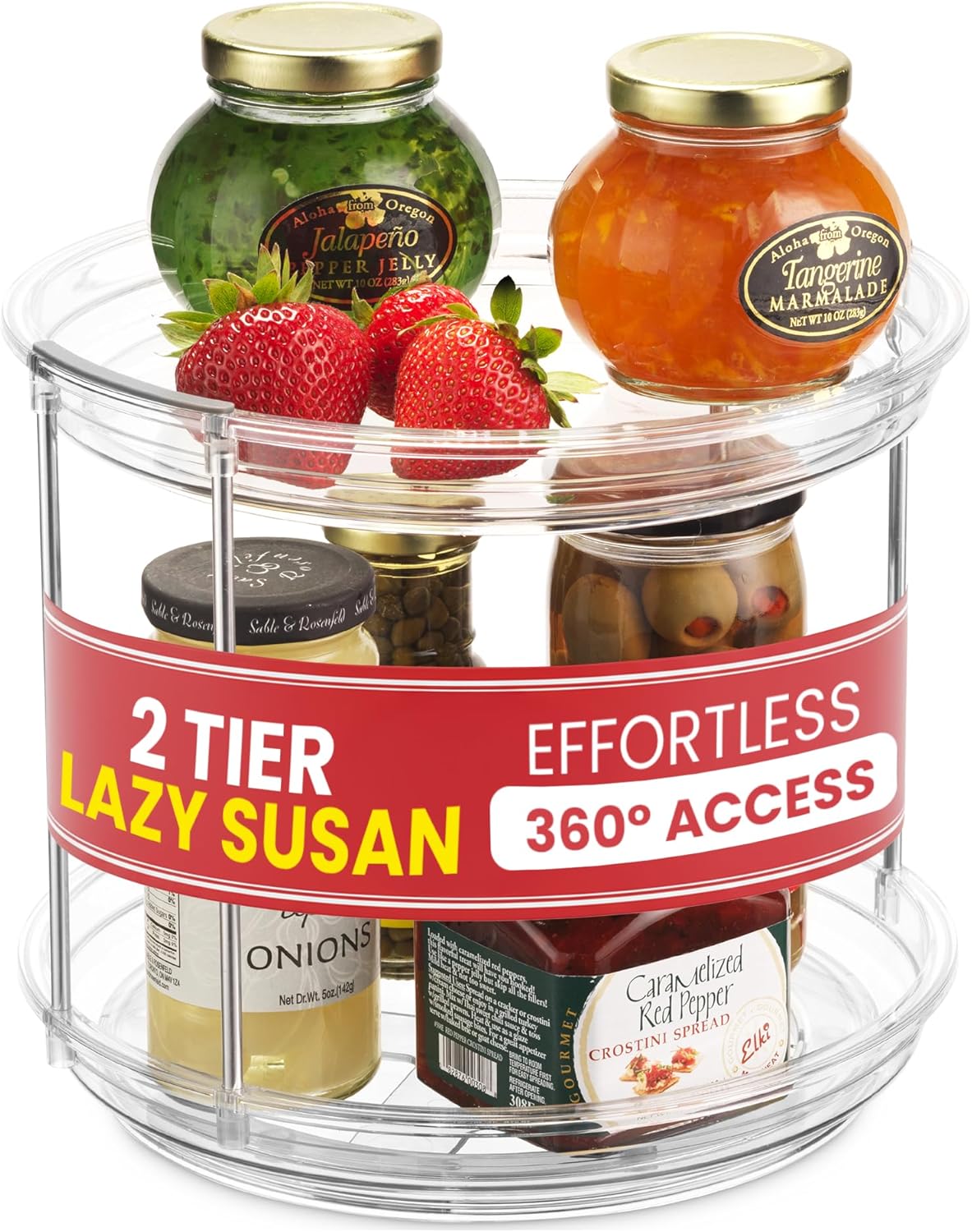 Carousal Racks Clear Two Tier Lazy Susan Organizer - Rotating Spice Rack Turntable for ...