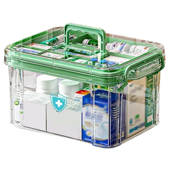 Clear Two Tier Medicine Storage Box Large Capacity First Aid Organizer with Lockable Latches and Handle for Home Kitchen Bathroom