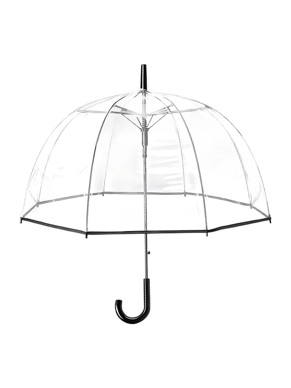 Clear Umbrella, Transparent Dome Umbrella With 8-Rib Design, Long Handle Rain Gear For Outdoor Use,Black - 88Cm