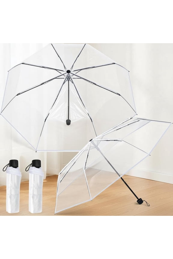 Clear Umbrella Transparent Portable Compact Foldable Manual Open Close Folding Umbrellas for Wedding Travel, Dating
