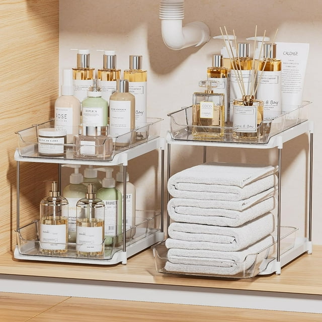 Clear Under Sink Organizers, Delamu 2Tier Pull Out Bathroom Under Sink